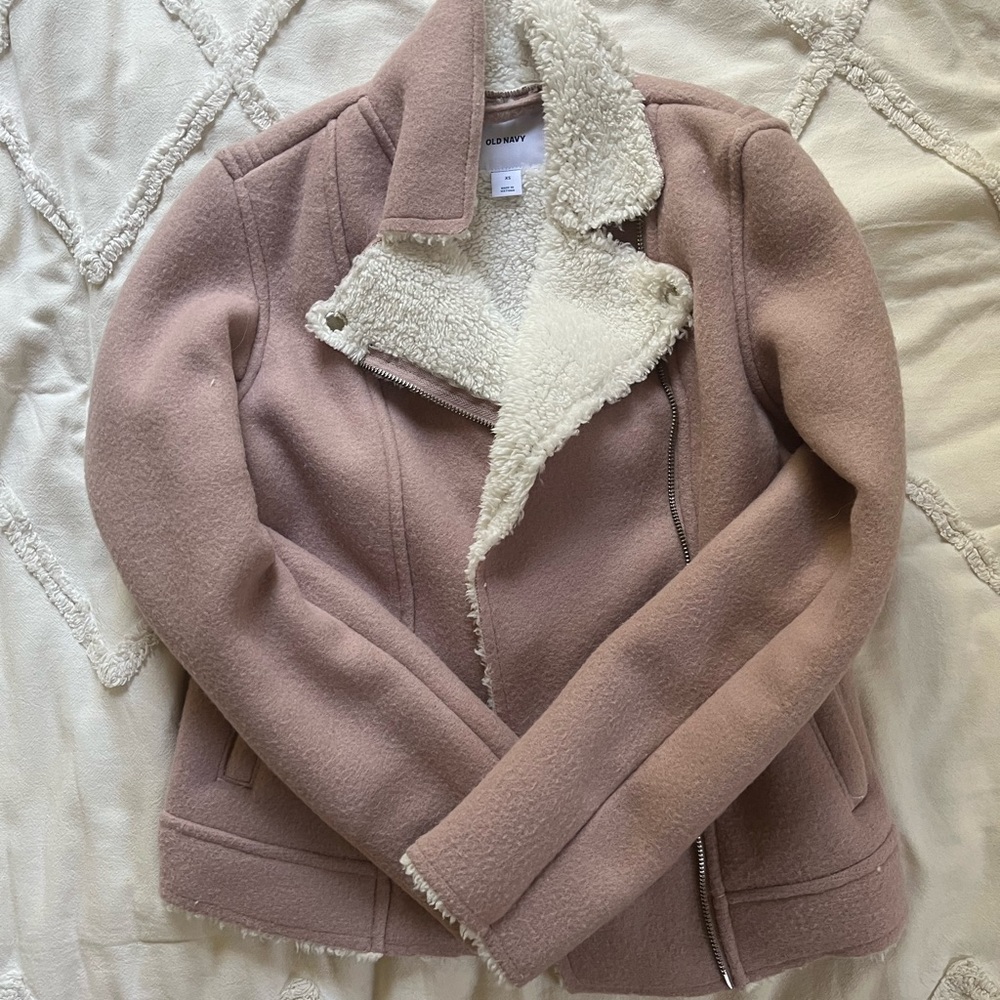 mauve Old Navy faux shearling 2 way wear motto jacket women’s XS